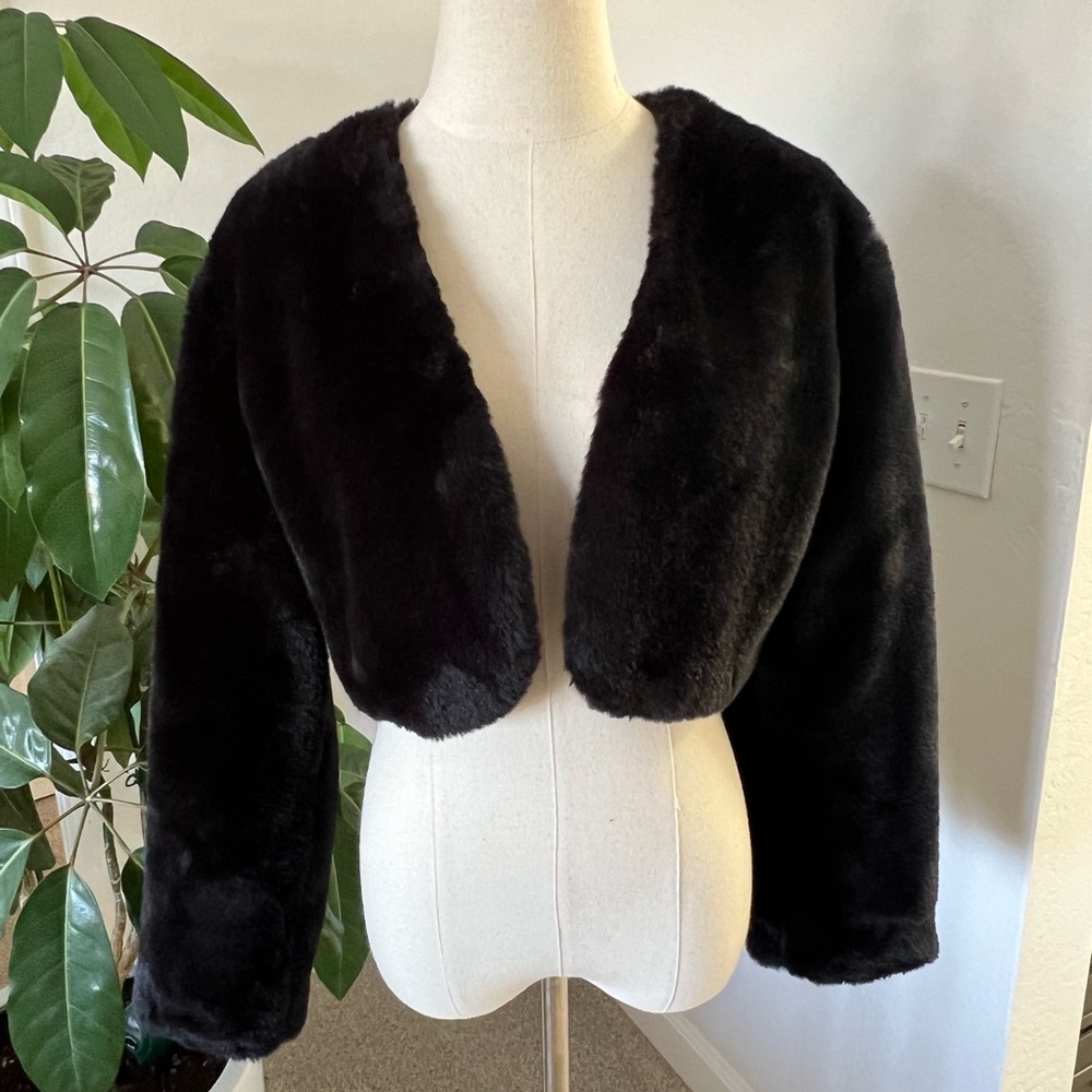 Faux Fur Black Jacket Cropped Length